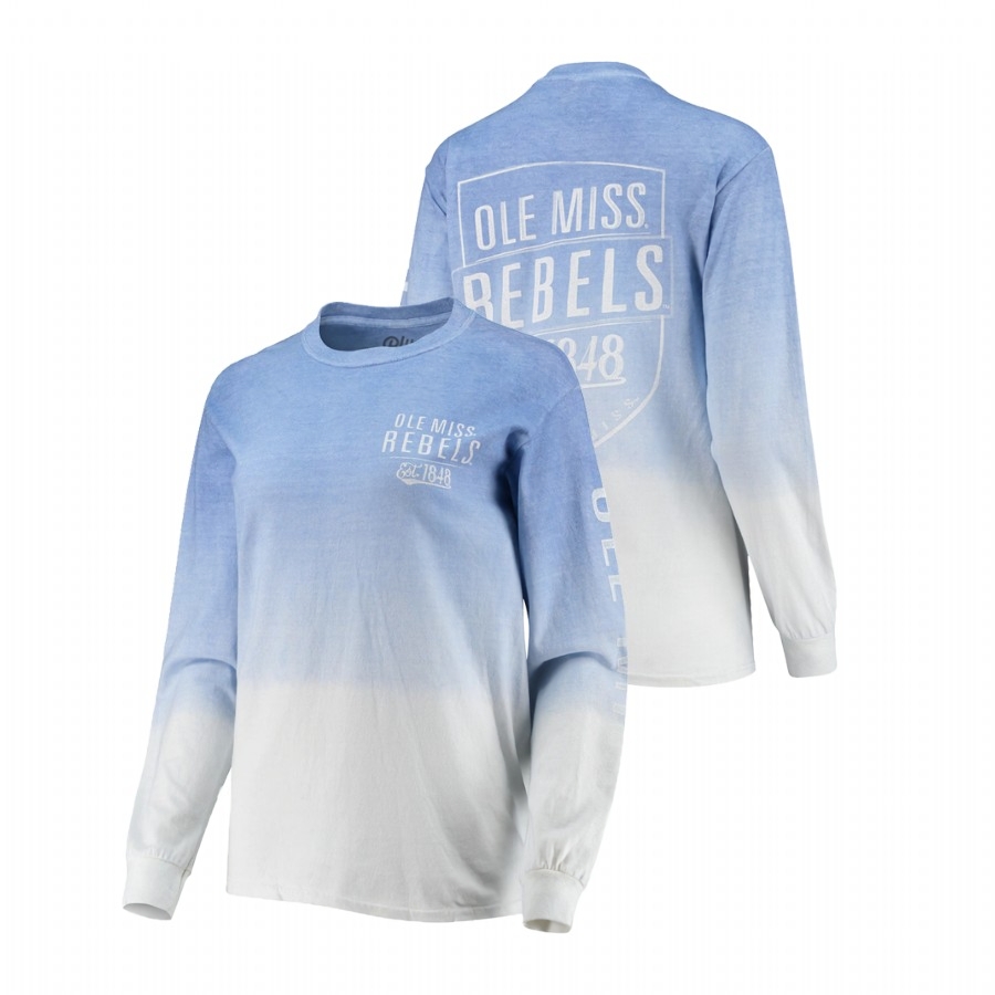 Ole Miss Rebels Women's NCAA Navy Team Logo Blue 84 Ombre Long Sleeve College Football T-Shirt CDO1549PW